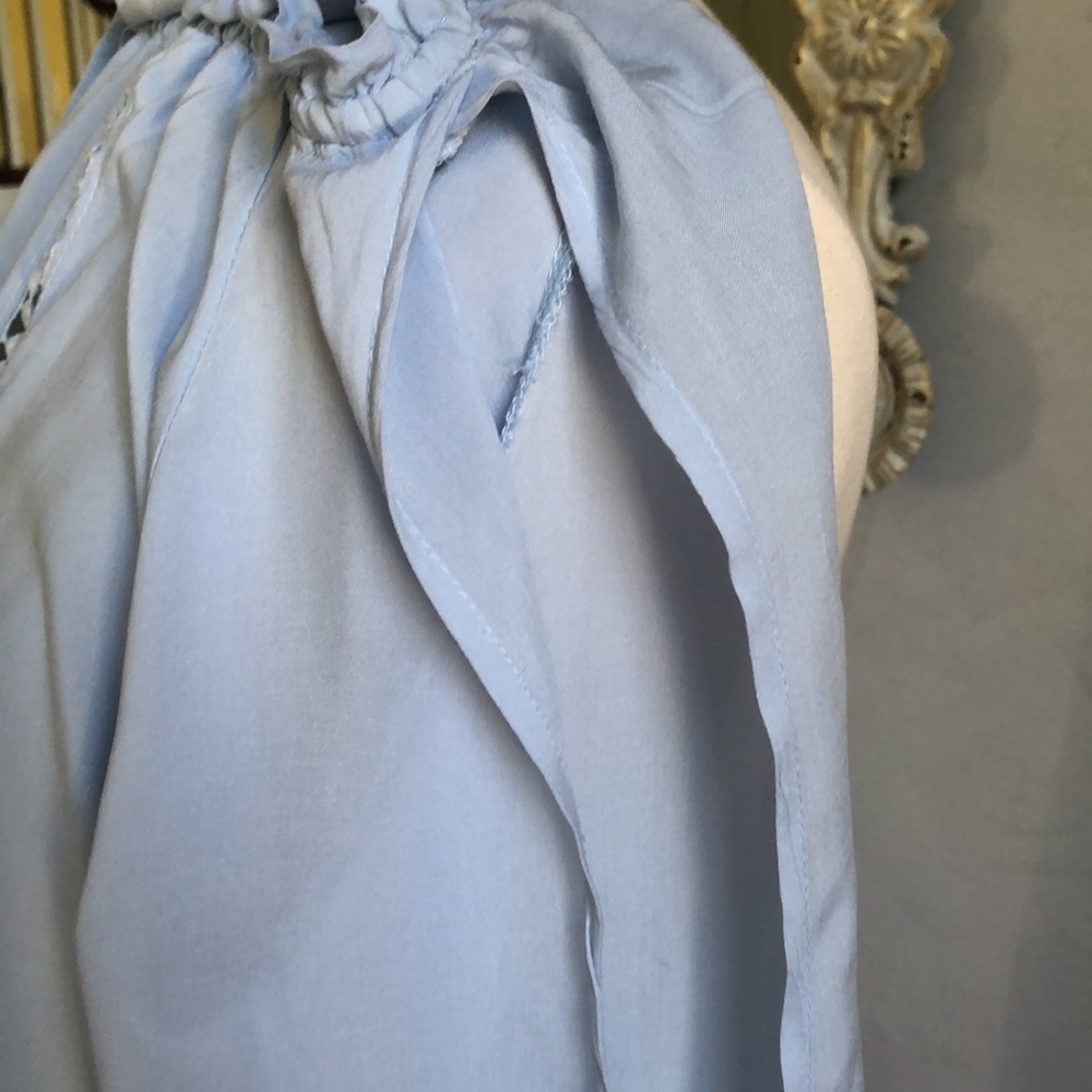 Iris bohemian ice blue peasant off the shoulder long open sleeved size Large - Picture 15 of 15